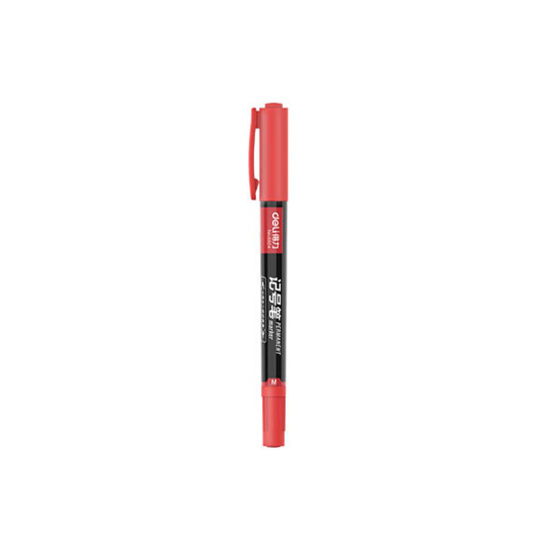 DELI/得力 小双头记号笔 6824 红色 细头1.2mm 极细头0.5mm 12支 1盒
