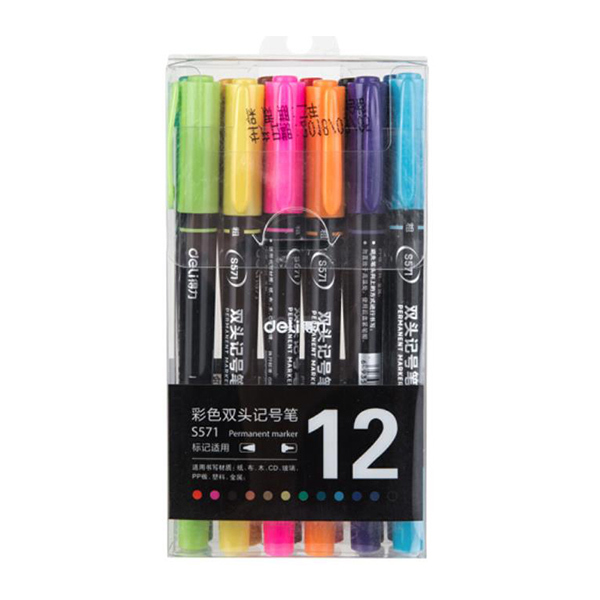 DELI/得力 12色记号笔套装 DL-S571 0.5mm/1~2mm 12支 1盒