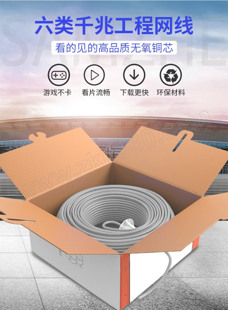 山泽 六类网线(0.51±0.02mm)CAT6类非屏蔽千兆网线纯铜线芯家装布线网络用线 BH6100 100m 网线 网络连接线 双绞线 超 ...